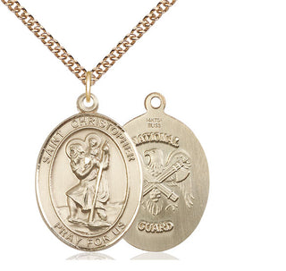 14kt Gold Filled Saint Christopher National Guard Medal Catholic Jewelry