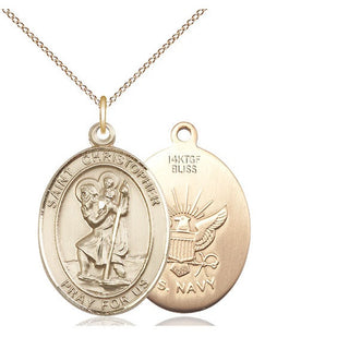 14kt Gold Filled Saint Christopher Navy Medal Catholic Jewelry