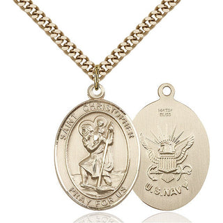 14kt Gold Filled Saint Christopher Navy Medal Catholic Jewelry
