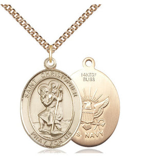 14kt Gold Filled Saint Christopher Navy Medal Catholic Jewelry