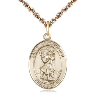 14kt Gold Saint Christopher Medal Engraved Catholic Saint Jewelry