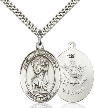 Pewter Saint Christopher Army Medal Catholic Jewelry