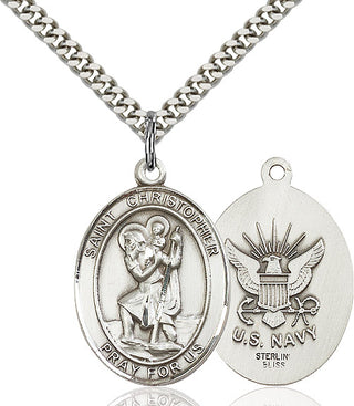 Pewter Saint Christopher Navy Medal Catholic Jewelry
