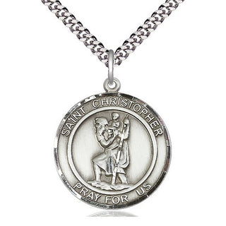 Pewter Saint Christopher Medal Catholic Jewelry Engraved Catholic Saint Jewelry