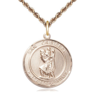 14kt Gold San Cristobal Medal Engraved Catholic Saint Jewelry