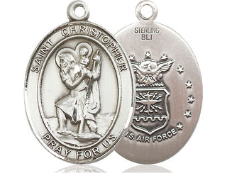 Sterling Silver Saint Christopher Air Force Medal Catholic Jewelry