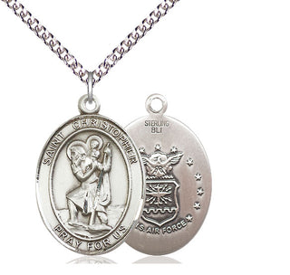 Sterling Silver Saint Christopher Air Force Medal Catholic Jewelry