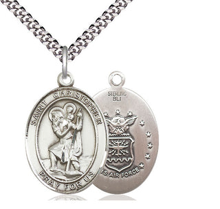 Sterling Silver Saint Christopher Air Force Medal Catholic Jewelry