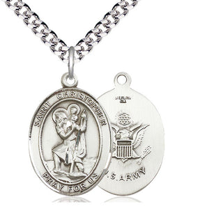Sterling Silver Saint Christopher Army Medal Catholic Jewelry