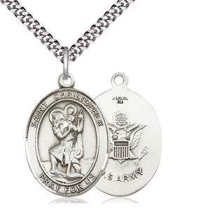 Sterling Silver Saint Christopher Army Medal Catholic Jewelry