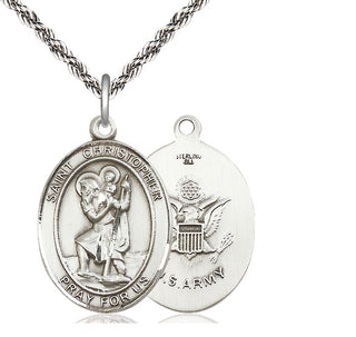 Sterling Silver Saint Christopher Army Medal Catholic Jewelry