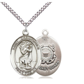 Sterling Silver Saint Christopher Coast Guard Medal Catholic Jewelry