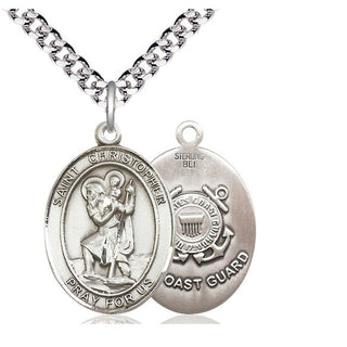 Sterling Silver Saint Christopher Coast Guard Medal Catholic Jewelry