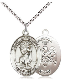 Sterling Silver Saint Christopher National Guard Medal Catholic Jewelry