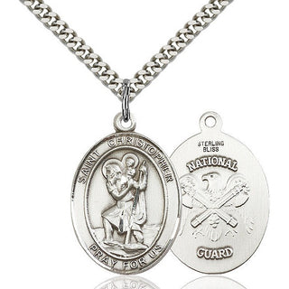 Sterling Silver Saint Christopher National Guard Medal Catholic Jewelry