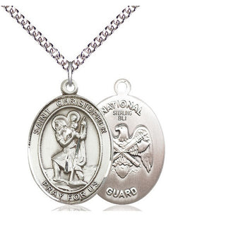Sterling Silver Saint Christopher National Guard Medal Catholic Jewelry