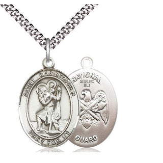 Sterling Silver Saint Christopher National Guard Medal Catholic Jewelry