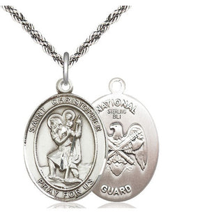 Sterling Silver Saint Christopher National Guard Medal Catholic Jewelry