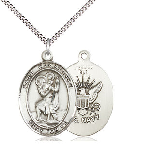 Sterling Silver Saint Christopher Navy Medal Catholic Jewelry