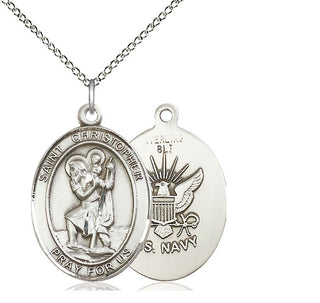 Sterling Silver Saint Christopher Navy Medal Catholic Jewelry