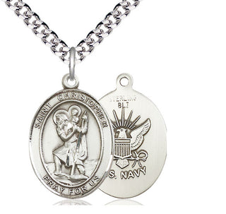 Sterling Silver Saint Christopher Navy Medal Catholic Jewelry