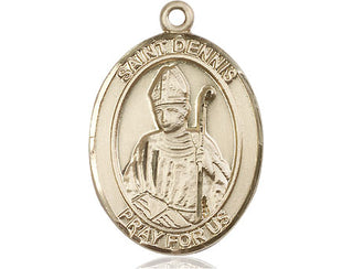 14kt Gold Saint Dennis Medal Engraved Catholic Saint Jewelry
