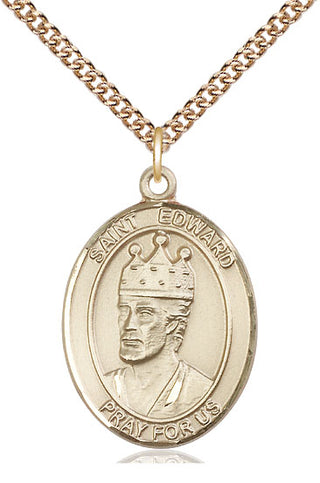14kt Gold Filled Saint Edward the Confessor Medal Catholic Jewelry Engraved Catholic Saint Jewelry
