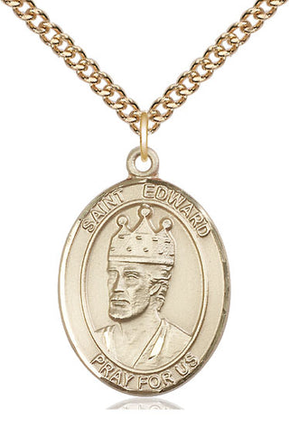14kt Gold Filled Saint Edward the Confessor Medal Catholic Jewelry Engraved Catholic Saint Jewelry