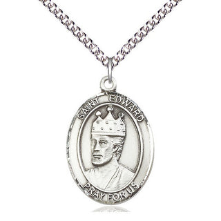 Sterling Silver Saint Edward the Confessor Medal Catholic Jewelry Engraved Catholic Saint Jewelry