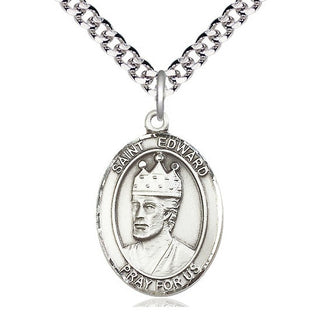 Sterling Silver Saint Edward the Confessor Medal Catholic Jewelry Engraved Catholic Saint Jewelry