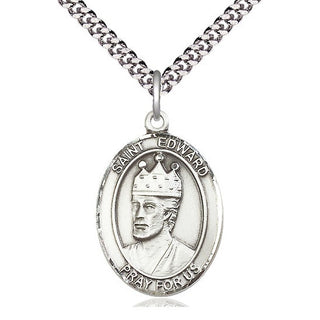 Sterling Silver Saint Edward the Confessor Medal Catholic Jewelry Engraved Catholic Saint Jewelry