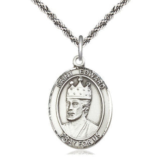 Sterling Silver Saint Edward the Confessor Medal Catholic Jewelry Engraved Catholic Saint Jewelry
