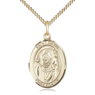 14kt Gold Filled Saint David of Wales Medal Catholic Jewelry Engraved Catholic Saint Jewelry