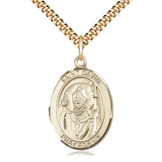 14kt Gold Filled Saint David of Wales Medal Catholic Jewelry Engraved Catholic Saint Jewelry