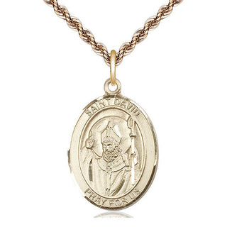 14kt Gold Filled Saint David of Wales Medal Catholic Jewelry Engraved Catholic Saint Jewelry