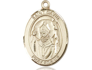 14kt Gold Saint David of Wales Medal Engraved Catholic Saint Jewelry