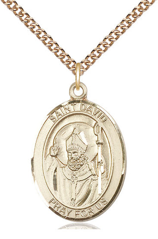 14kt Gold Saint David of Wales Medal Engraved Catholic Saint Jewelry