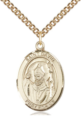 14kt Gold Saint David of Wales Medal Engraved Catholic Saint Jewelry
