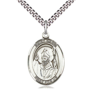 Pewter Saint David of Wales Medal Catholic Jewelry Engraved Catholic Saint Jewelry