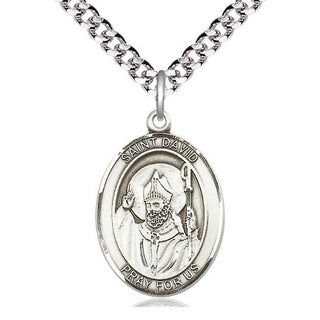 Pewter Saint David of Wales Medal Catholic Jewelry Engraved Catholic Saint Jewelry