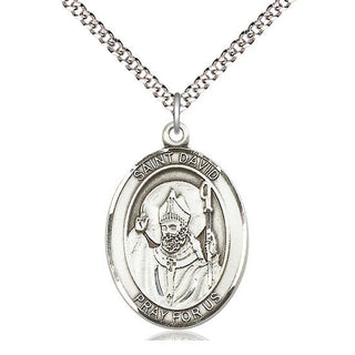 Pewter Saint David of Wales Medal Catholic Jewelry Engraved Catholic Saint Jewelry