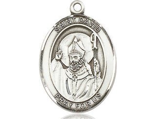 Sterling Silver Saint David of Wales Medal Catholic Jewelry Engraved Catholic Saint Jewelry