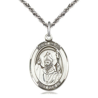 Sterling Silver Saint David of Wales Medal Catholic Jewelry Engraved Catholic Saint Jewelry