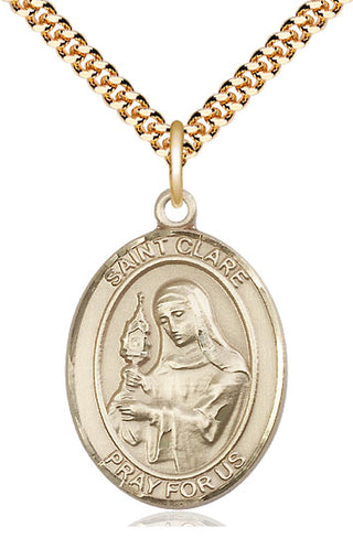 14kt Gold Filled Saint Clare of Assisi Medal Catholic Jewelry Engraved Catholic Saint Jewelry