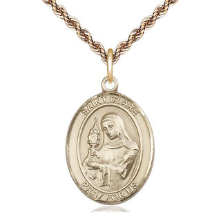 14kt Gold Filled Saint Clare of Assisi Medal Catholic Jewelry Engraved Catholic Saint Jewelry