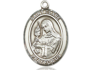 Pewter Saint Clare of Assisi Medal Engraved Catholic Saint Jewelry