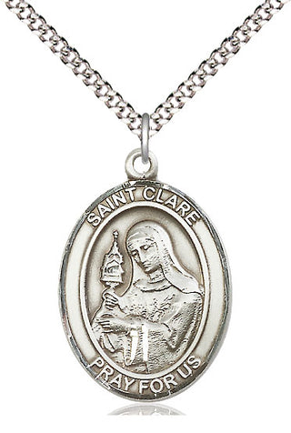 Pewter Saint Clare of Assisi Medal Catholic Jewelry Engraved Catholic Saint Jewelry