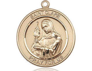 14kt Gold Filled Saint Clare of Assisi Medal Engraved Catholic Saint Jewelry
