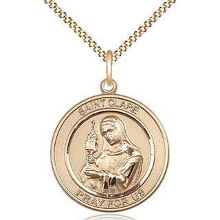 14kt Gold Filled Saint Clare of Assisi Medal Catholic Jewelry Engraved Catholic Saint Jewelry