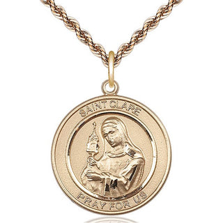 14kt Gold Filled Saint Clare of Assisi Medal Catholic Jewelry Engraved Catholic Saint Jewelry